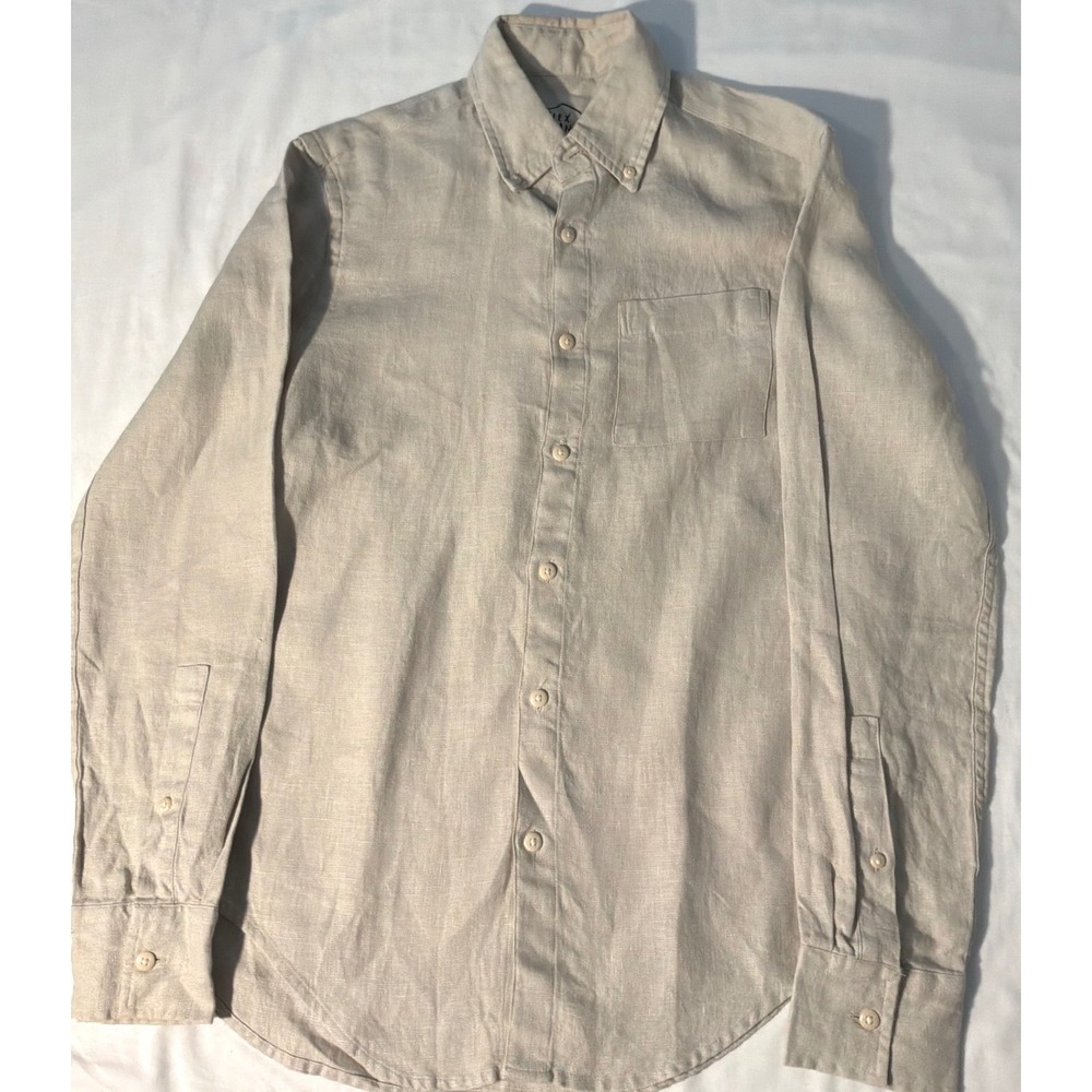 Alex Crane Playa Shirt 100% Linen Sand Tan Long Sleeve Button Down Mens XS